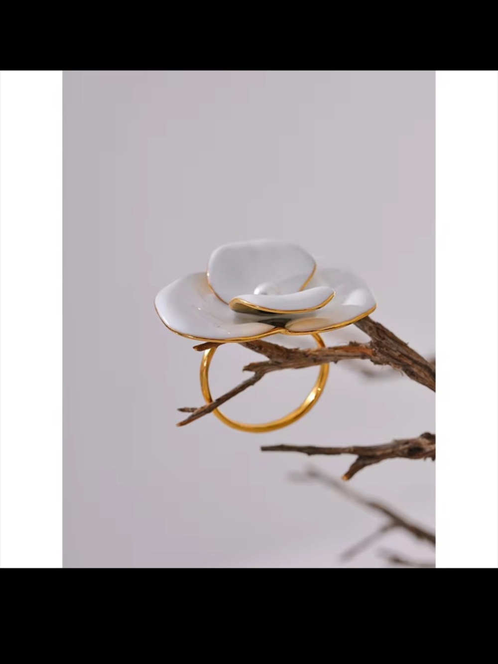 White Floral Pearl Ring with Gold Trim - Women Jewelry - Picture 3 of 6